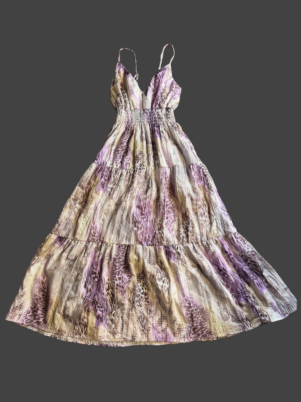 Mlle Gabrielle Lavender and Cream Tiered Maxi Dress